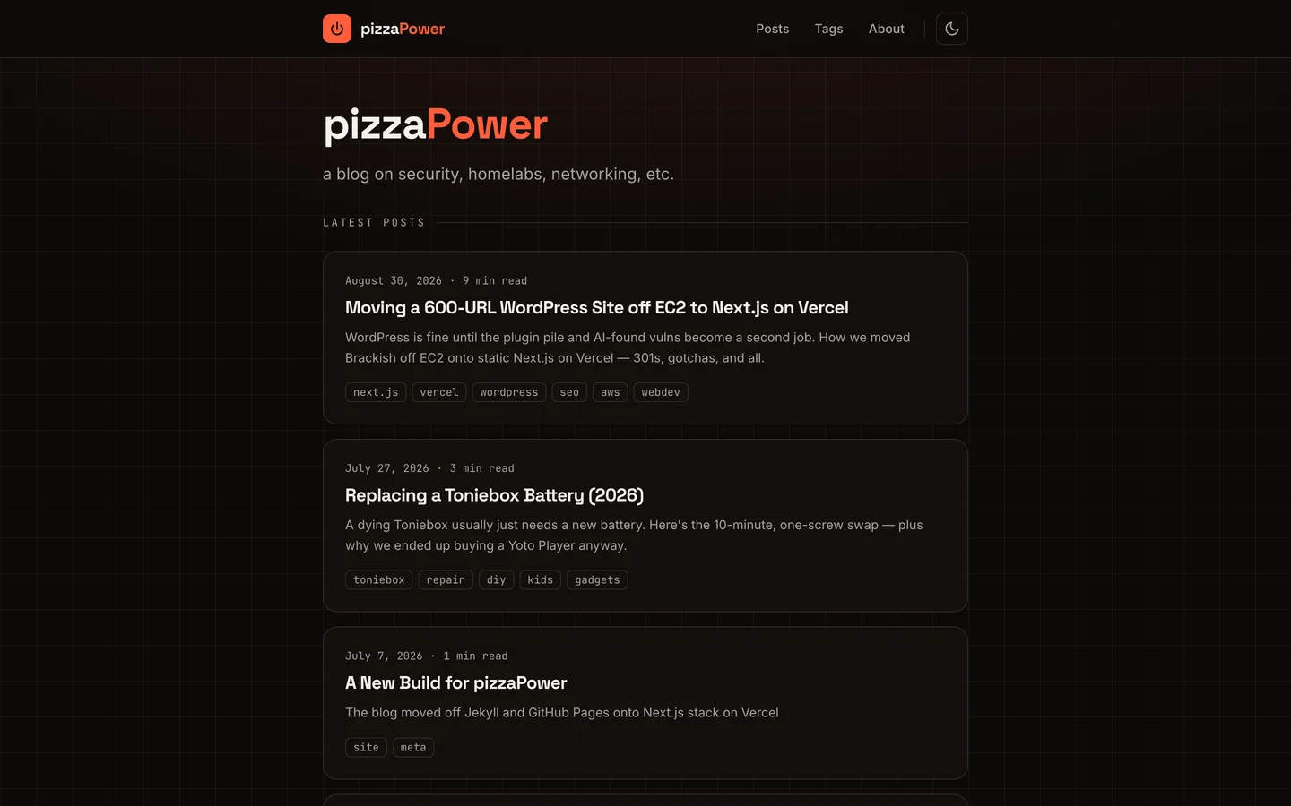 Screenshot of pizzaPower at pizzapower.me
