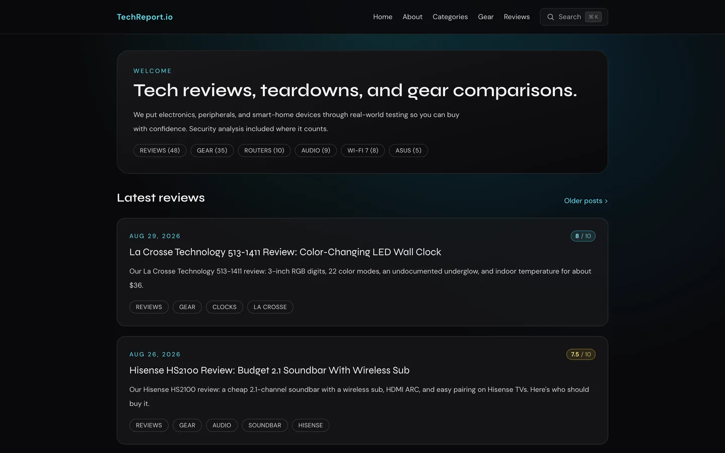 Screenshot of TechReport at techreport.io