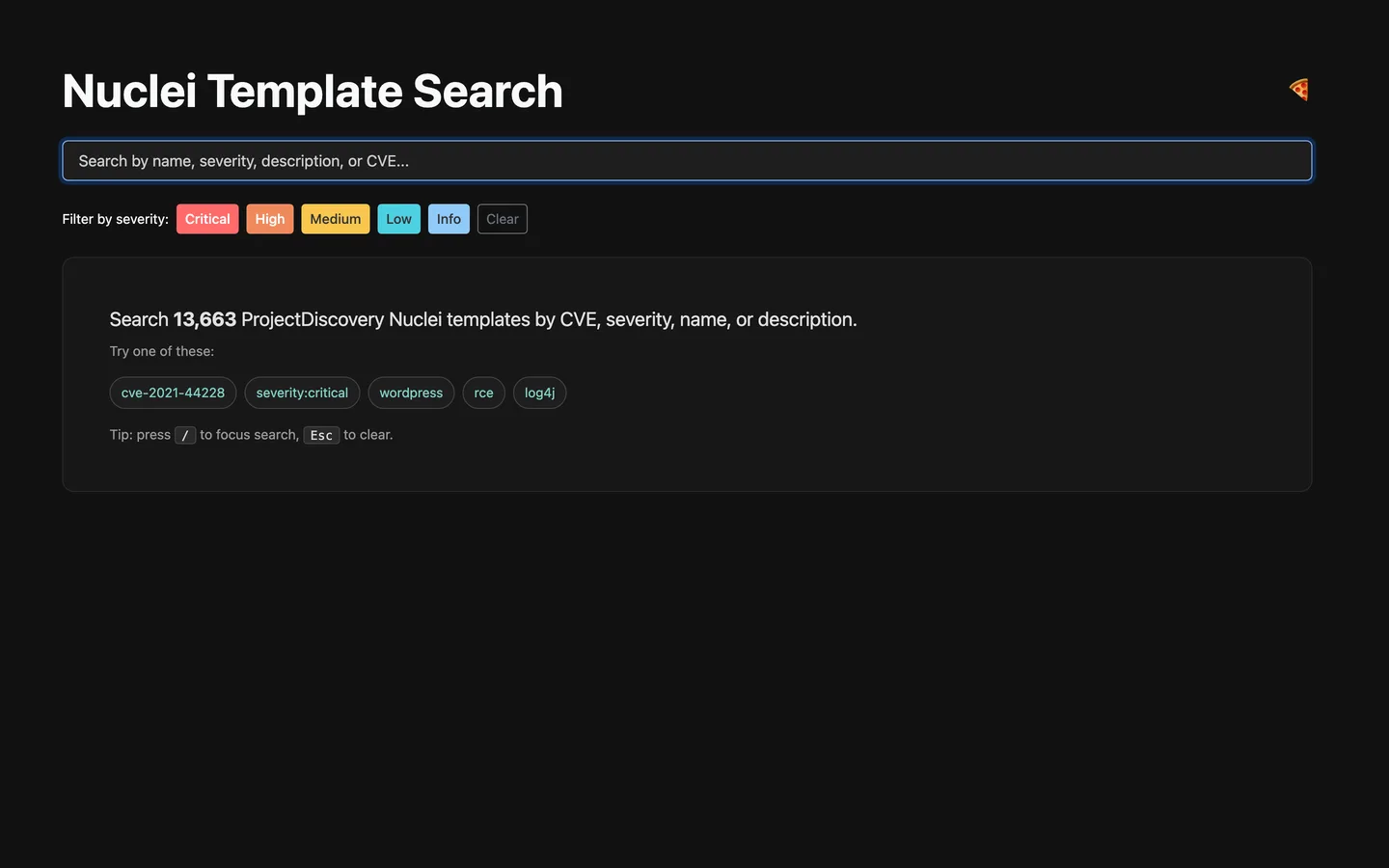 Screenshot of Nuclei Template Search at templatesearch.io